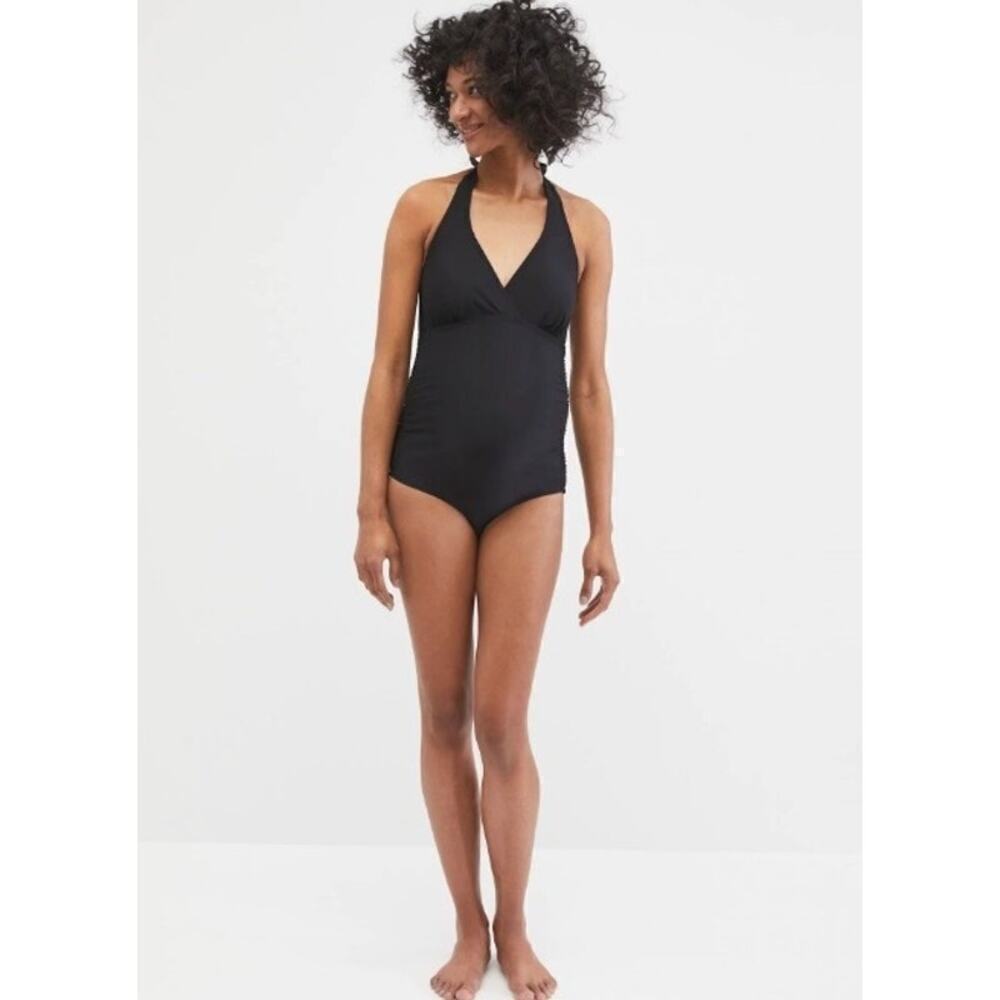 Motherhood Women's Black Halter Neck Maternity One Piece Swimsuit Size Medium
